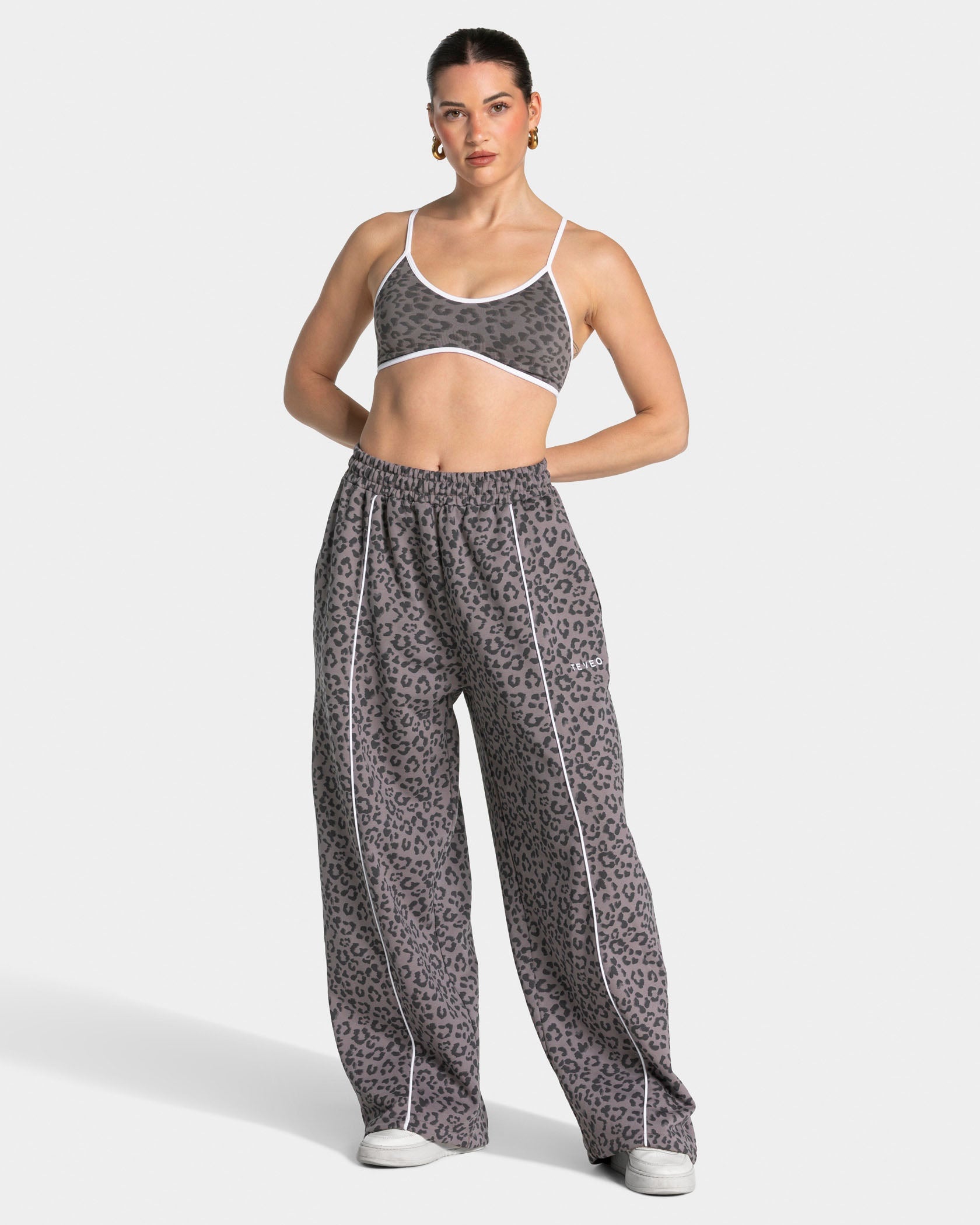 Pantalon de jogging Wide Leg Contrastline « léopard graphite »