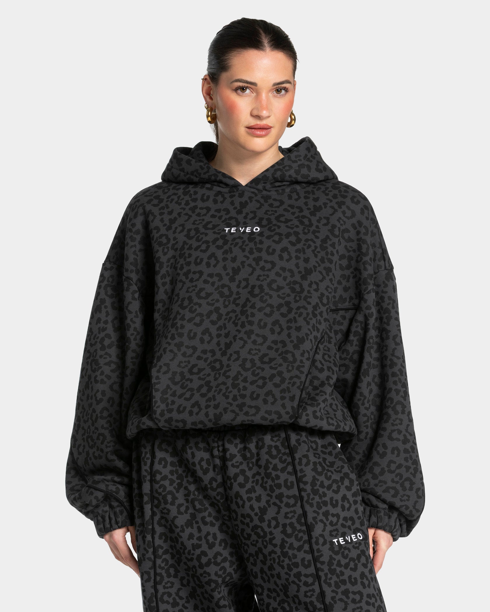 Sweat à capuche Contrastline « léopard noir »