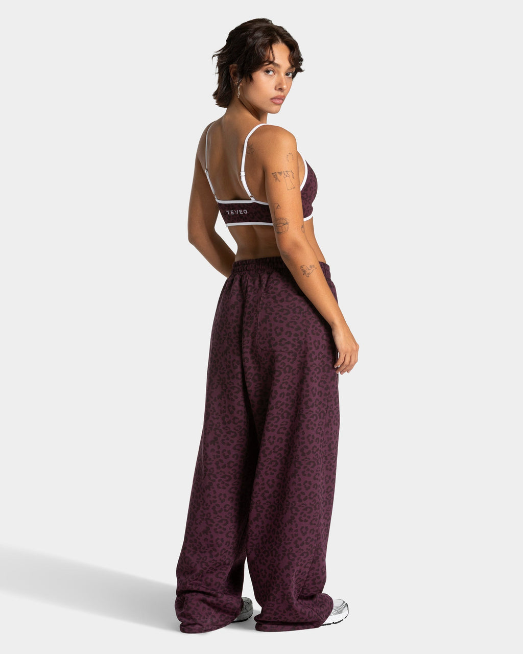 Pantalon de jogging Wide Leg Contrastline « léopard Merlot »