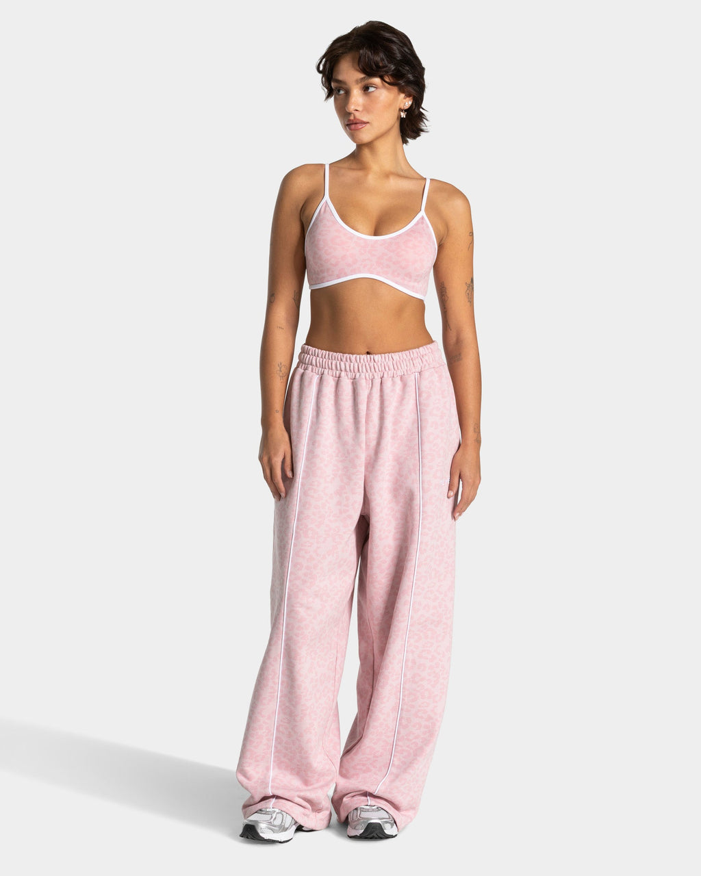 Pantalon de jogging Wide Leg Contrastline « léopard rose »