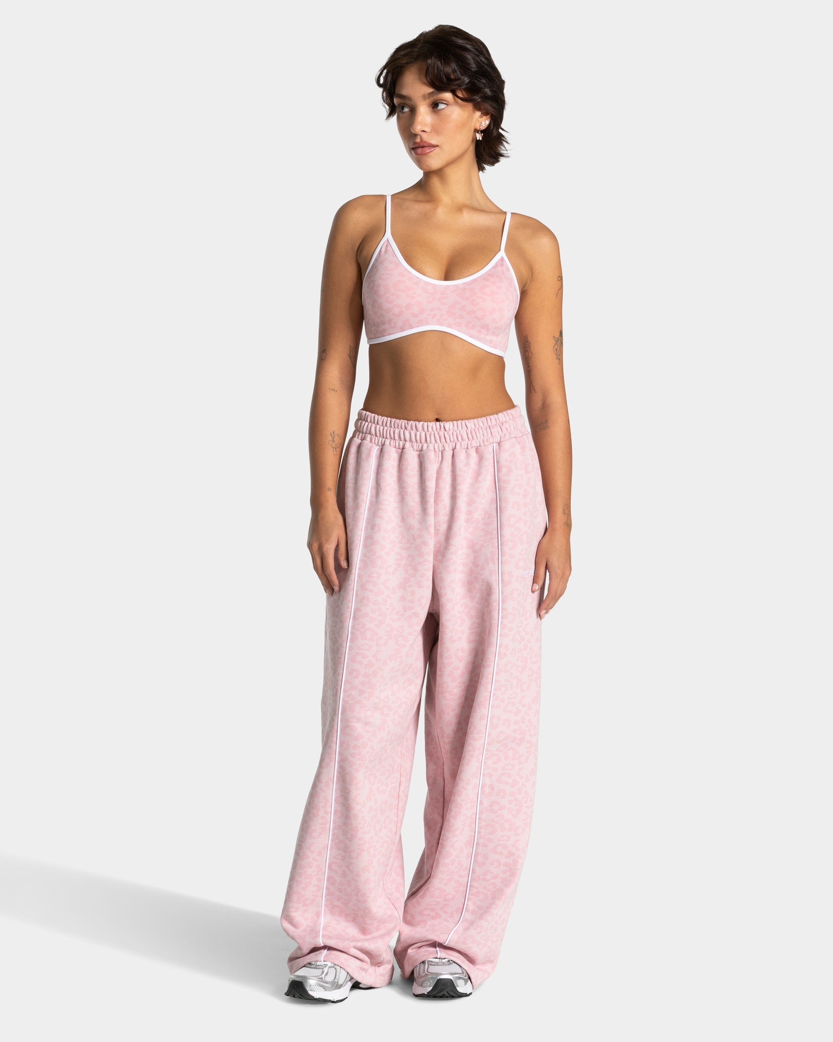 Pantalon de jogging Wide Leg Contrastline « léopard rose »