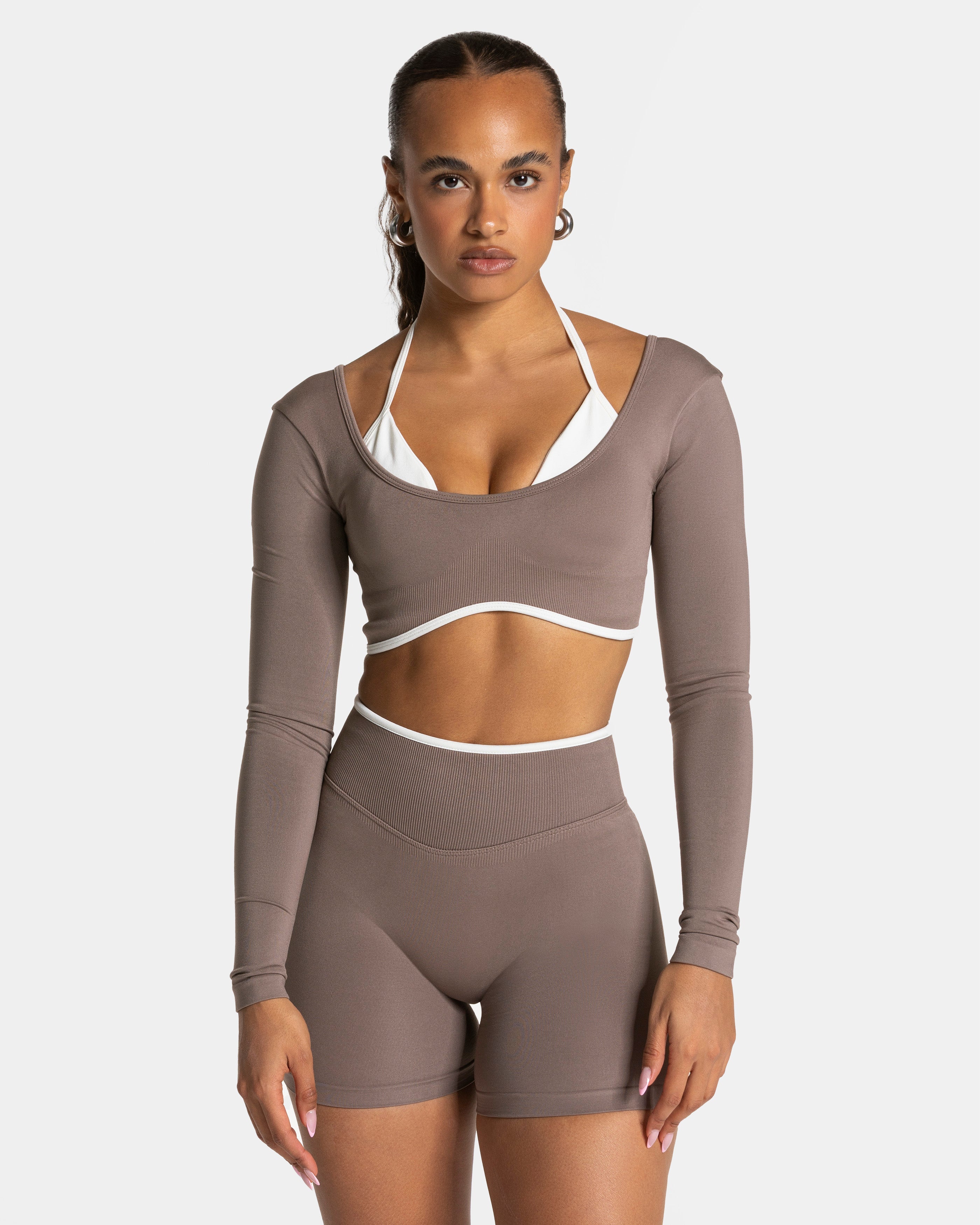 Haut à manches longues Contrastline « moka »